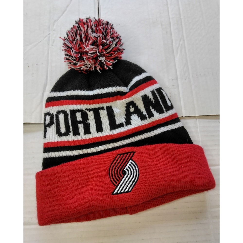 NBA Portland Trail Blazers Beanie Hat Red Black White Cuffed Pom Knit OSFA